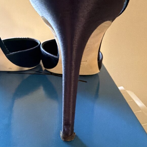 Giuseppe Zanotti Sling Back Heels Evening Navy Satin With Crystals - Picture 5 of 10